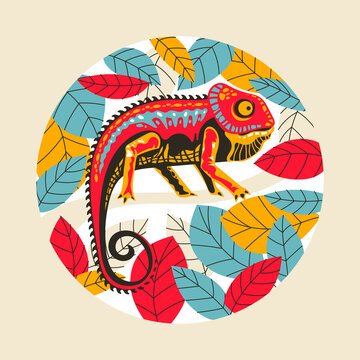 Vector illustration exotic chameleon skin multicolored. Can be used for fashion print design