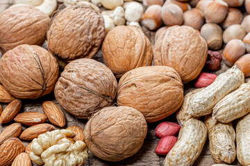 different seeds and nuts walnuts peanuts hazelnuts