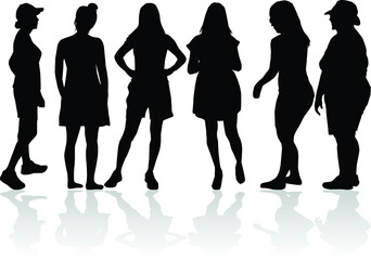 Women silhouettes on a white background.