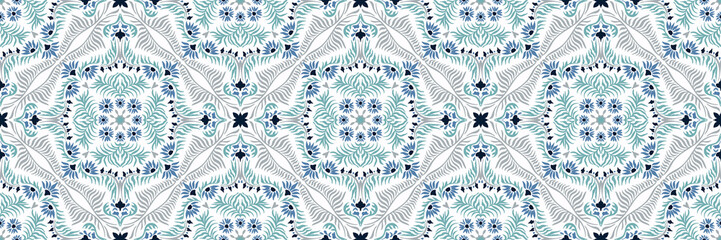 Bandana print. Women's shawl with floral pattern. Mediterranean wallpaper. Portuguese tile azulejo. Turkish ornament. Spanish porcelain. Ceramic dishes. 