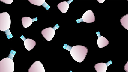 Seamless pattern with perfume bottles crystals and hearts. Colorful hand drawn illustration. Pink background