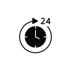 Time 24 hours icon. Twenty hour full open service operation. Free dial all day. online support. clock, Deadline symbol. Passage of time. Solid Vector illustration. Design on white background. EPS10