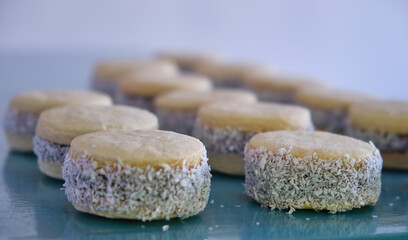 Argentine tradition: close-up photo of delicious cornstarch alfajores