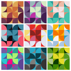 Abstract geometrical half circle seamless pattern with colour combinations. Modern design, minimalist, suitable for wallpapers, fabric pattern, banners, backgrounds, cards, etc.