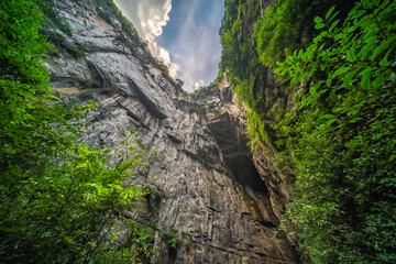 Massive vertical rocky walls in Wulong National Park
