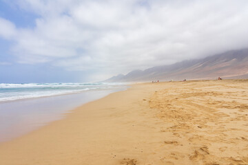 The wide and empty Cofete beach on Jandia Peninsula. Fuerteventura. Canary Islands. Spain.