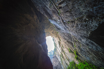 Natural rocky arch fissure in Wulong National Park