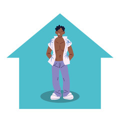black man cartoon in house vector design