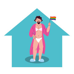 Fototapeta premium transvestite man cartoon with lgbti flag in house vector design