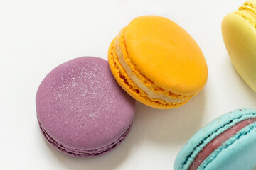French  macaroons isolated on white background.