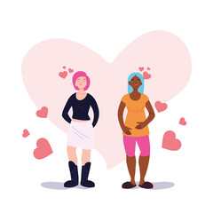 lgtbi women cartoons with hearts vector design
