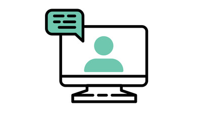 Video conference icon. People on computer screen. Home office in quarantine times. Internet virtual teaching media. Digital communication