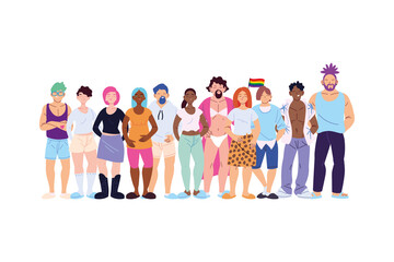 Isolated lgbti women and men cartoons vector design