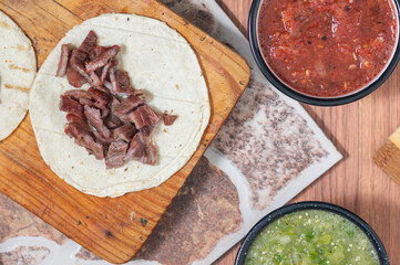 Carne Asada. Mexican barbecue tacos of beef