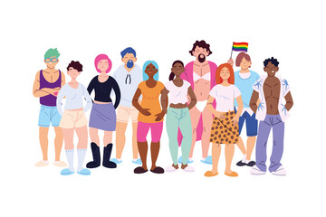 Fototapeta premium Isolated lgbti women and men cartoons vector design