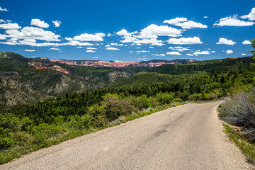 Road leading toward distant Cedar Breaks National Monument.