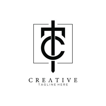 Monogram letter TC logo with square line, unique modern creative clean elegant fashion brands
