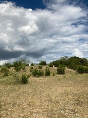 Texas landscape with blue sky and clouds.