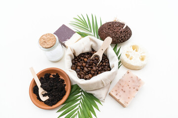 Set of Soap Eco Bag, bamboo toothbrush, natural Eco cosmetics products and tools.