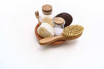 Set of Soap Eco Bag, bamboo toothbrush, natural Eco cosmetics products and tools.