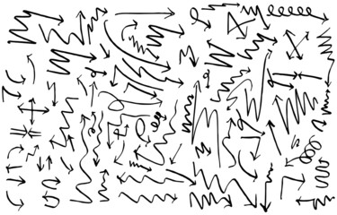 set of hand drawn arrows isolated on white background