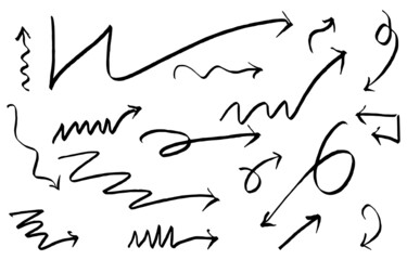 set of hand drawn arrows isolated on white background