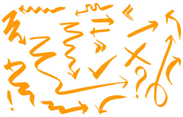 set of hand drawn arrows isolated on white background