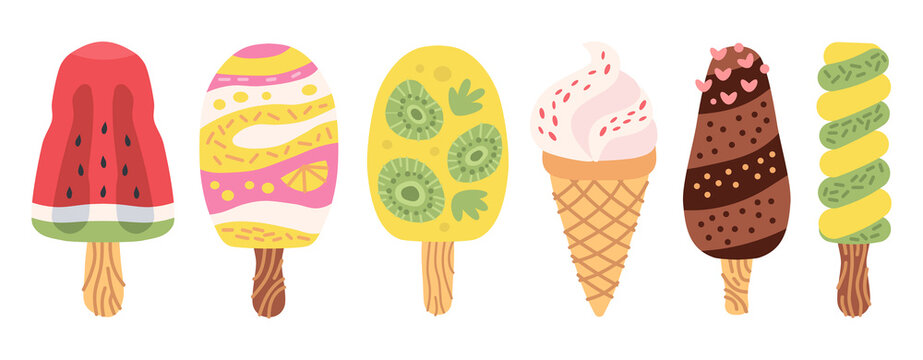 Set of different types of ice cream
