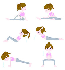 ストレッチと筋力トレーニングのイラストセット