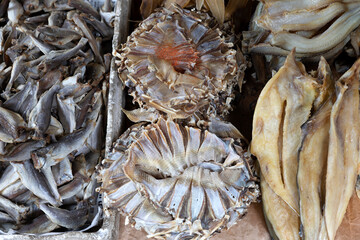 Vietnamese street food, dried fish in a Saigon market
