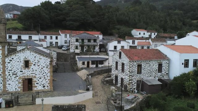 Beautiful village in Galicia. Aerial Drone Video