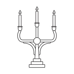 Candelabrum or candelabra candle holder with three candles lit - Line art icon for apps and websites