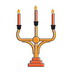 Medieval candelabrum or candelabra candle holder with three candles lit flat color icon for apps and websites
