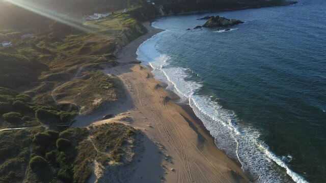 Aerial view in beautiful beach in the  coast of Galicia,Spain