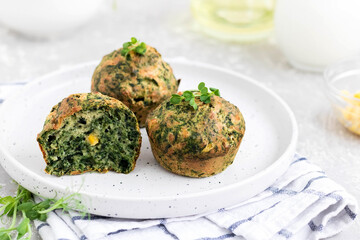 Muffins with cheese, spinach and corn