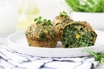 Muffins with cheese, spinach and corn
