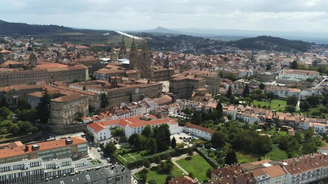 Santiago de Compostela, city of Galicia,Spain.  Aerial Drone Video
