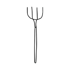 Outlines hand drawn image of a fork. Vector element for design. Garden tool.