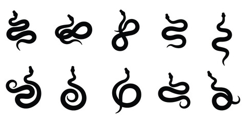 Set of snake silhouette vector on white background