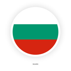 Bulgaria circle flag with white border on white background. Bulgaria button flag with shadow isolated on white background.