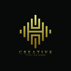 Letter H logo modern gold, parallel lines simple design element for typography