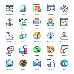 Coloured Set Of Education Flat Icons 