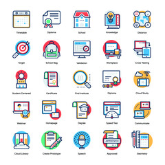 Flat Design Education Concept Icons Set 