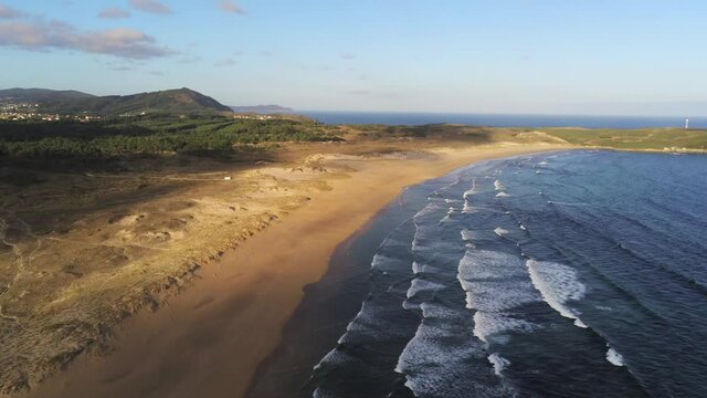 Beautiful waves in beach of Galicia,Spain. Aerial Drone Video