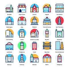 Fototapeta premium Buildings Flat Icons Set 