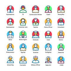 Professions Flat Vector Icons Set