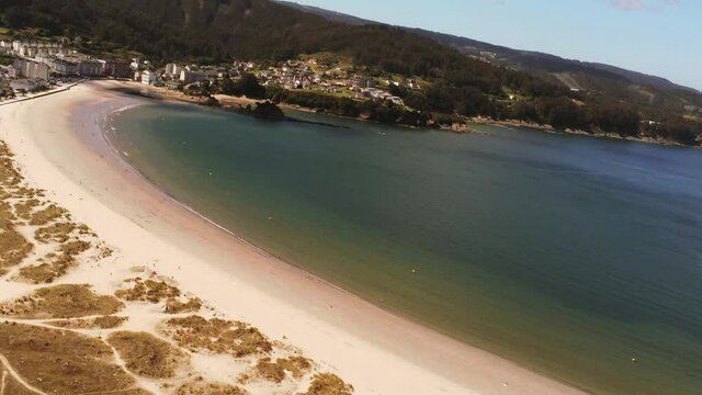 Aerial view in beautiful beach of Lugo. Galicia,Spain. Drone Footage