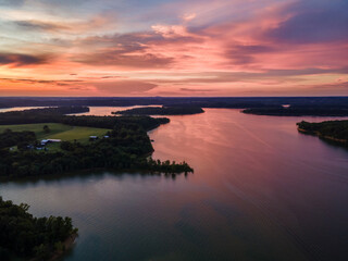 Pink clouds and reflections over Barren River Lake in Western Kentucky