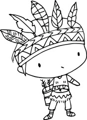 vector cartoon Indians kids black and white