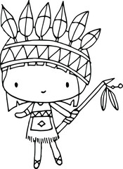 vector cartoon Indians kids black and white